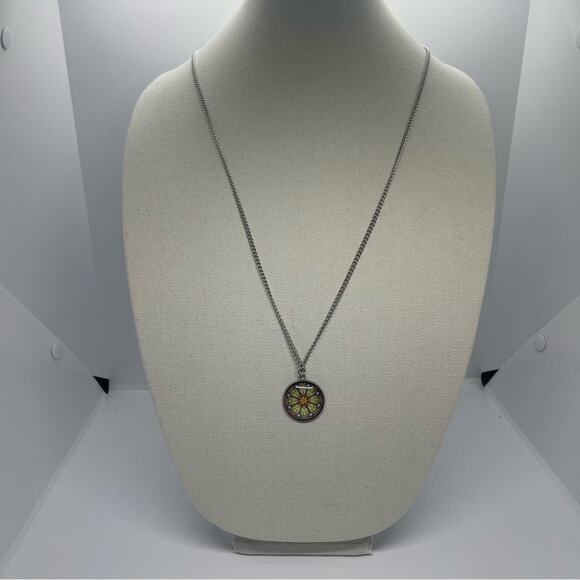 Handmade Green Yellow Orange Mandala Pendant Necklace & Earrings Set NWT OS - Picture 5 of 6